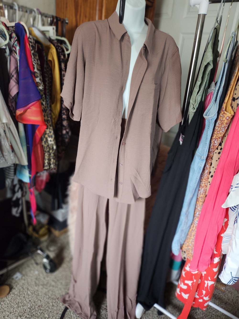 Fashion Nova Taupe Relaxed Wide-Leg Pant Set